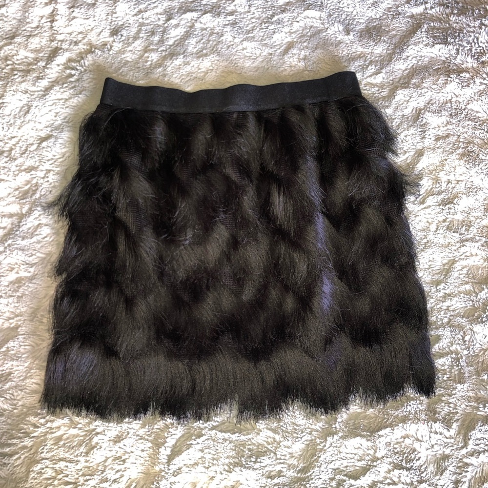 Leith Black Faux Fur Fringe Mini Skirt